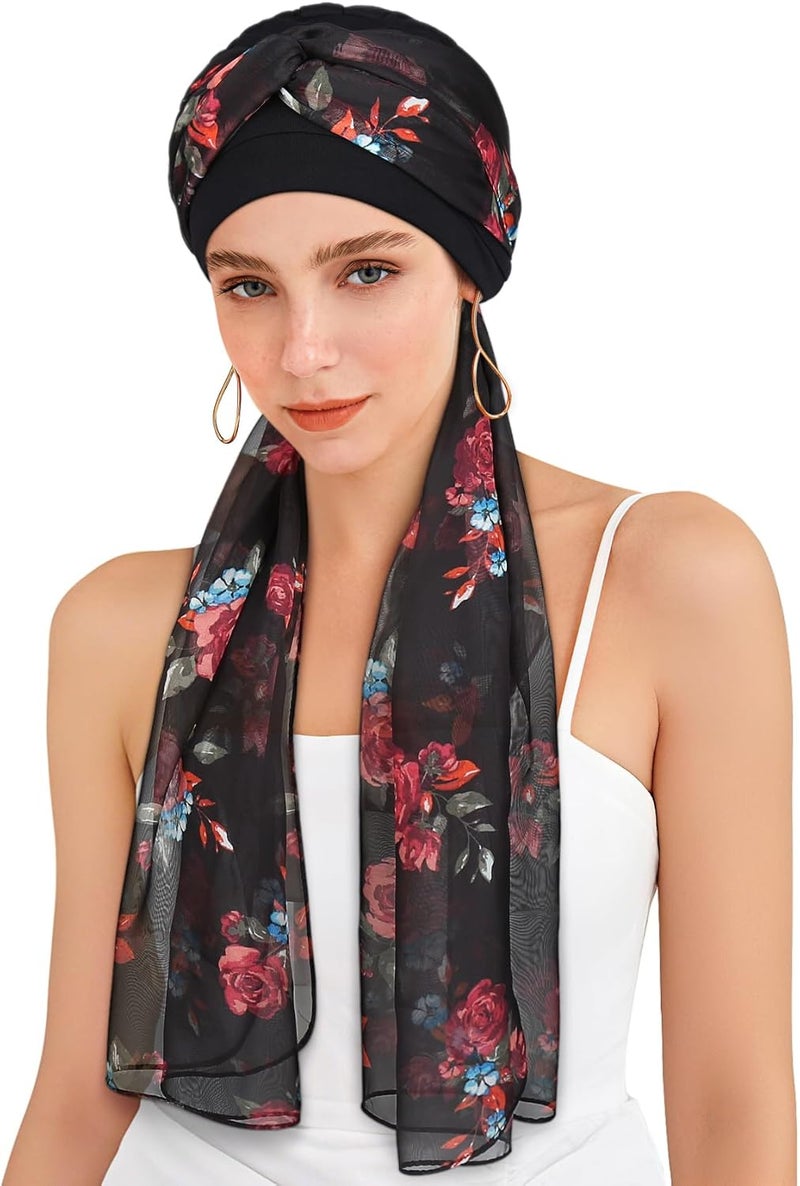 Awefeel Chemo Hats for Women – Extra Long 47" Chiffon Scarf – Soft Cancer Headwear for Hair Loss – Stylish Chemo Caps - Image 1